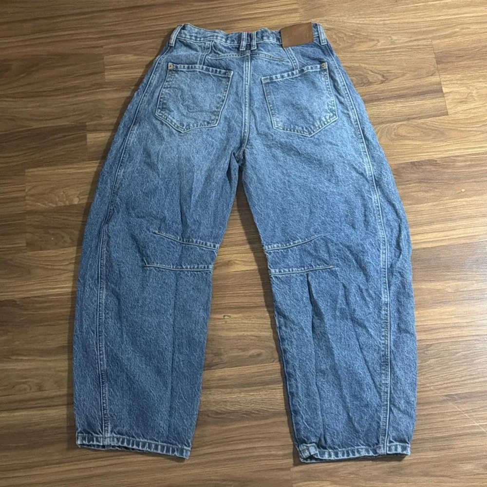 New Free People Good Luck Mid-rise Barrel Jeans Sz 25 Light Beam Jeans Distress
